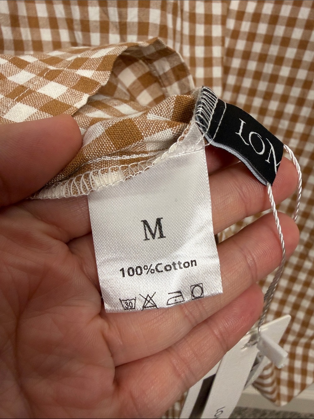 LOMON Brown White Gingham 100% Cotton Sheath Maxi Dress Women’s Size Medium NWT - Picture 5 of 9